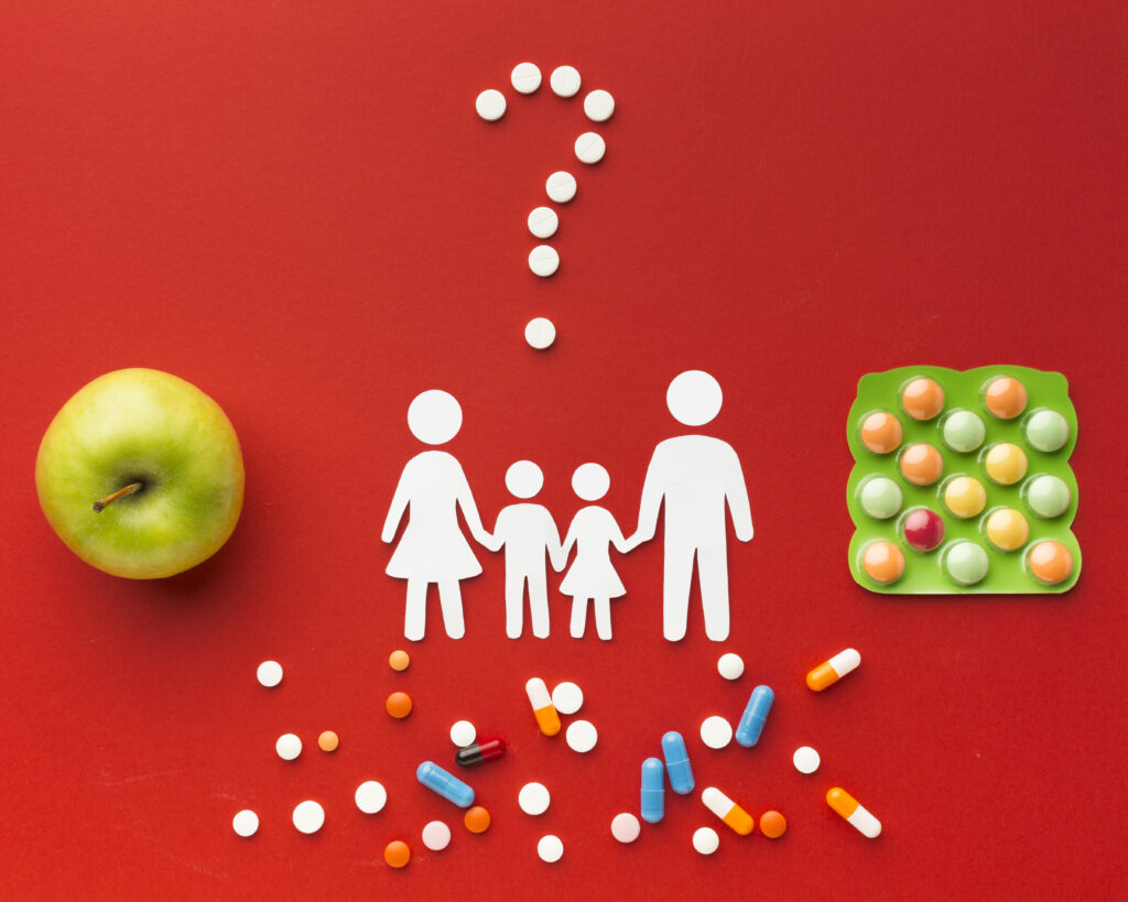 cardboard family shapes with pills healthy food (1)